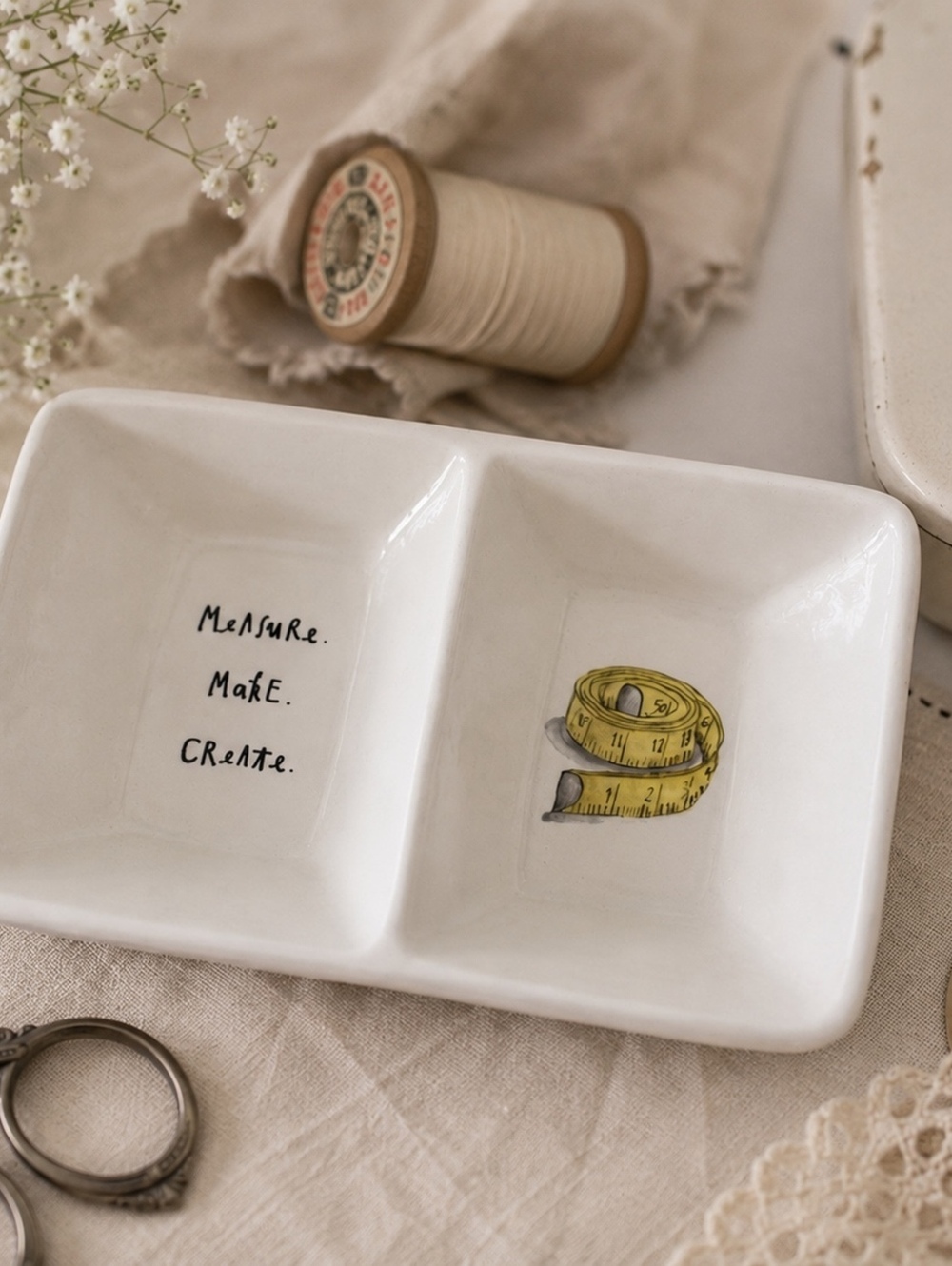 Rae Dunn Measure Make Create Divided Sewing Dish
